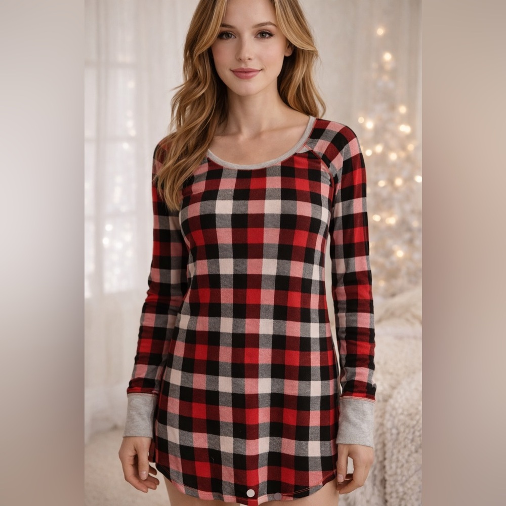 Victoria's Secret Red and Black Plaid Pajama Gown XS oversized EUC